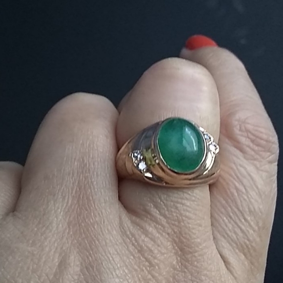 14K JADE / DIAMOND RING - Picture 7 of 8